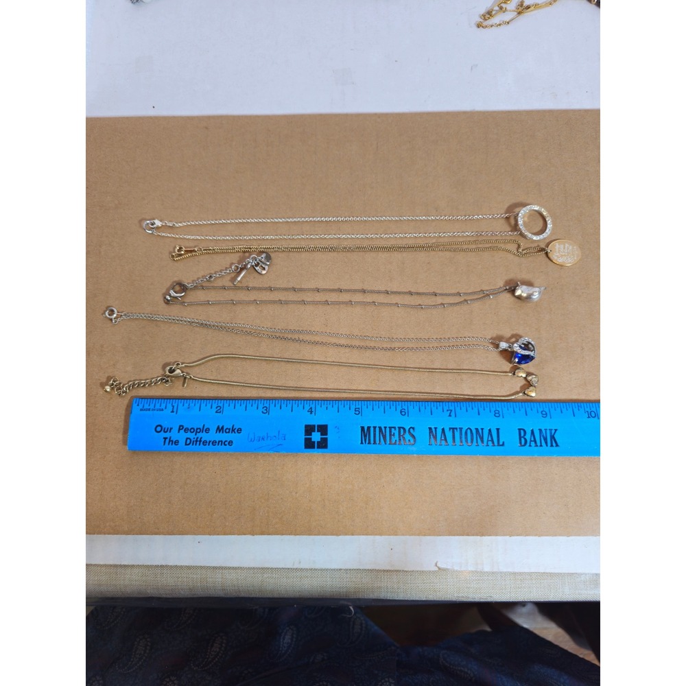 Vintage Necklace Lot 5pc Sunday Child Bird Blue Heart Rhinestone Gold Silver